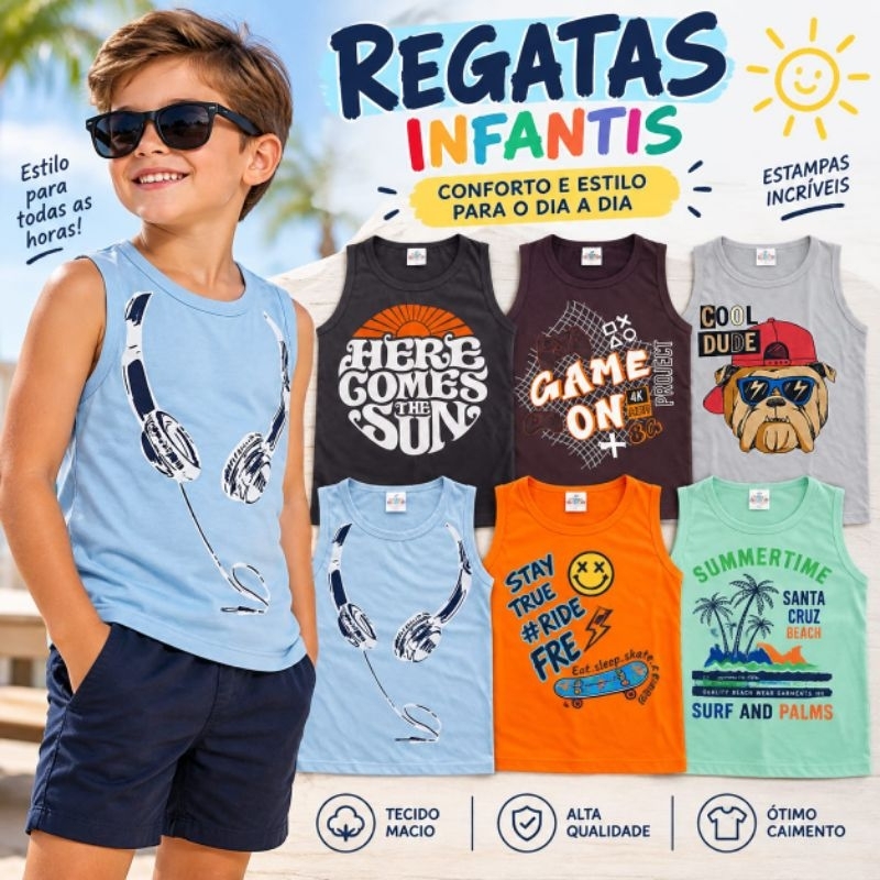 Kit Regata Infantil Menino 100% Algodão do 2 ao 12 Anos | Roupa Infantil Menino | Camiseta Infantil Masculino Verão