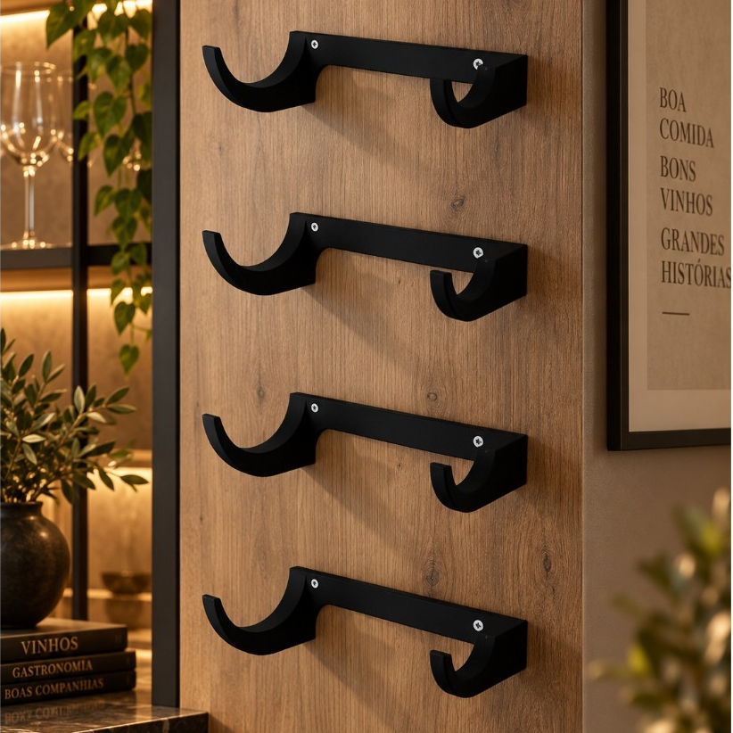Kit 4 Porta Garrafas de Vinho Parede Preto | Suporte Adega Decorativa Moderna para Vinhos Amo 3D Decor