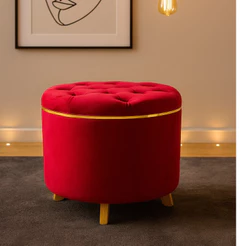 Puff grande decorativo veludo para loja penteadeira com detalhe dourado