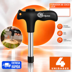 Kit 4 Unidades Furador de Coco Inox 13cm Para Praia Quiosque Quiose Bar Cozinha Água de Coco Haste Removível