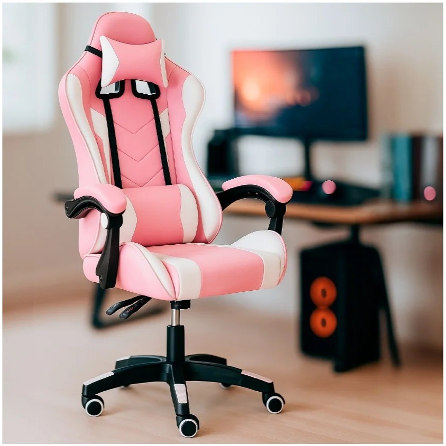 Cadeira Gamer Reclinável Confortável Rosa | Ergonômica Giratória