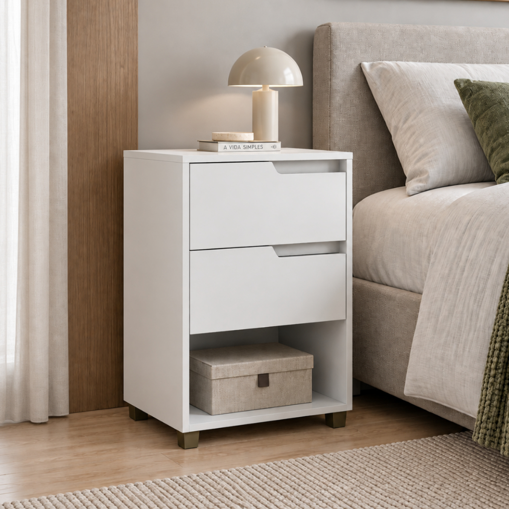Mesa de Cabeceira 2 Gavetas 69x45 100% MDF Branca Casamia