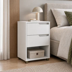 Mesa de Cabeceira 2 Gavetas 69x45 100% MDF Branca Casamia