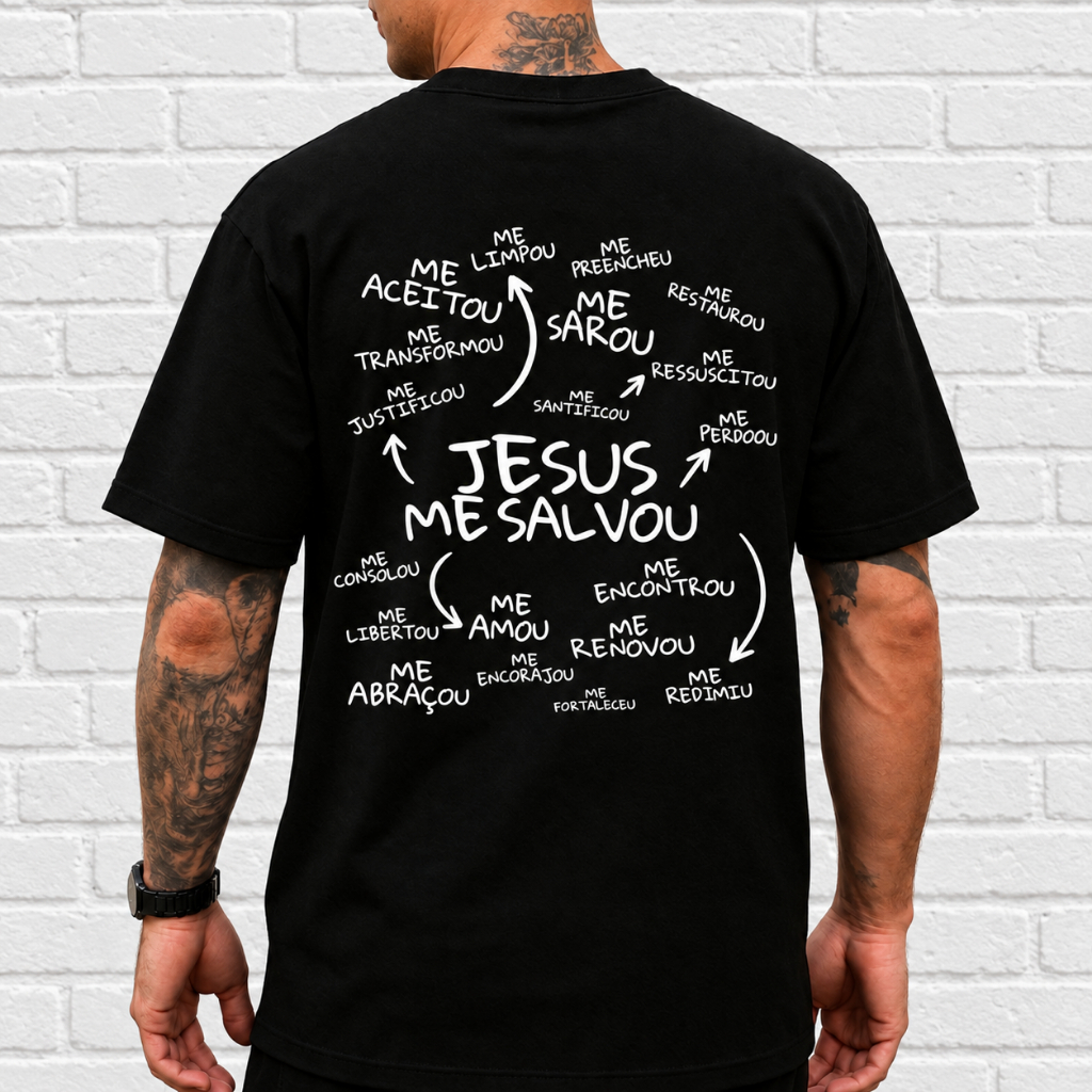 Camiseta Masculina Jesus Me Salvou Estampada Cristã Feminina Unissex Evangélica Manga Curta