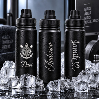 Garrafa Térmica 600ml Personalizada com Gravação a Laser - Agua– Quente e Frio – Nome, Time ou Logo