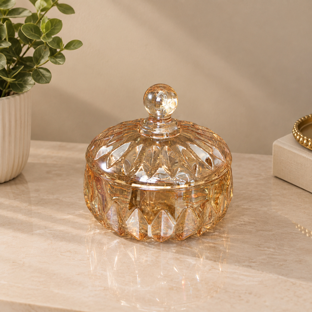 Potiche Decorativo de Cristal Louise 11cm Âmbar Metalizado Wolff para Decoração Sala Aparador Mesa Bandeja Compacto Casa · foto 2