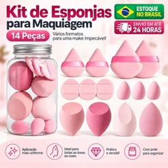 Kit 14 Esponjas de Maquiagem com Pote, Beauty Blender para Base, Corretivo e Pó