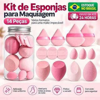 Kit 14 Esponjas de Maquiagem com Pote, Beauty Blender para Base, Corretivo e Pó