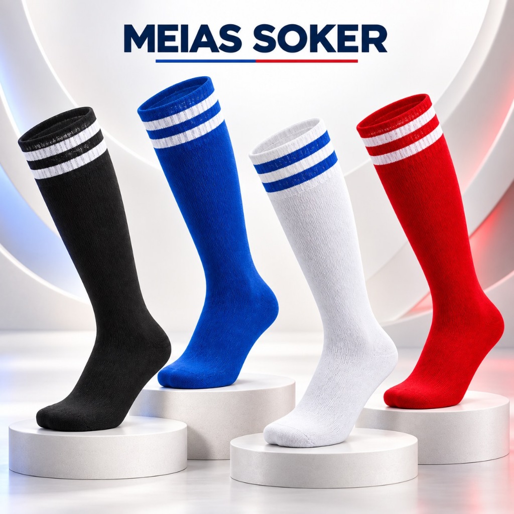 Meião de Futebol Unissex Kit 3 Pares Soker Cano Longo 40 ao 46