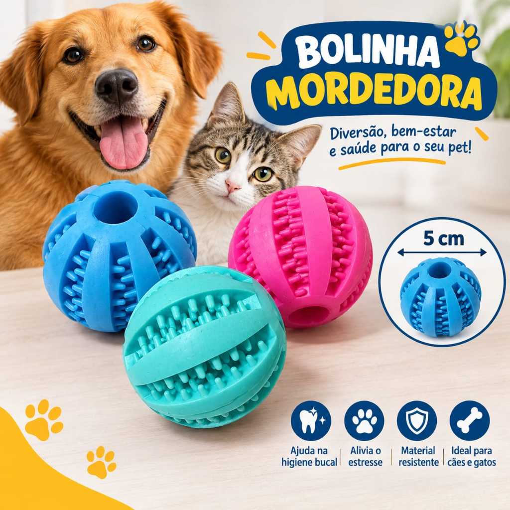Bola Mordedora para Cães Limpeza Dental e Controle de Tártaro