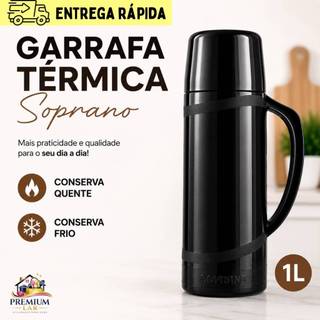 Garrafa de Café Chá Térmica 1 Litro Preta Soprano