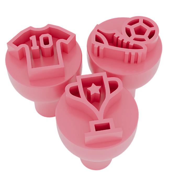 Kit Carimbos para Brigadeiro Docinho Futebol Chuteira Camisa 10 Trofeu com 3 Peças Confeitaria Doces Pasta Americana