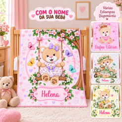 Manta Bebê Personalizada com Nome | Mantinha Tipo Cueiro estampas Ursinhas
