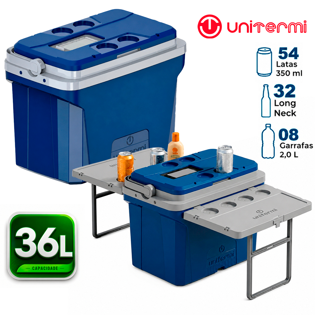 Super Caixa Termica Cooler Unitermi 36L Jurerê 2 Mesas Multifuncional Portatil Praia Camping