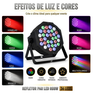 Canhão Refletor 36 LEDs RGBW Profissional 36W MiniMen Bivolt para Festas, Shows e Eventos