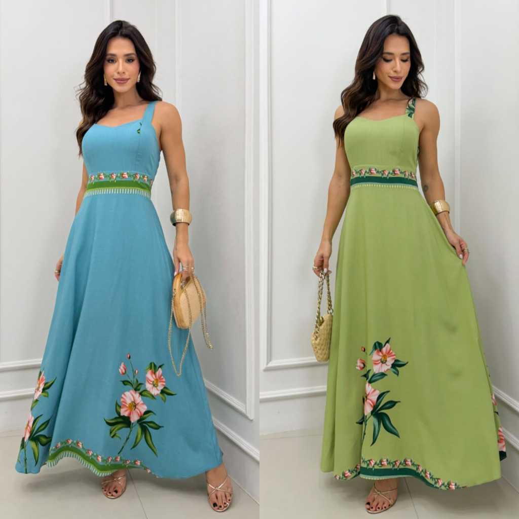 vestido longo feminino com alça grosa