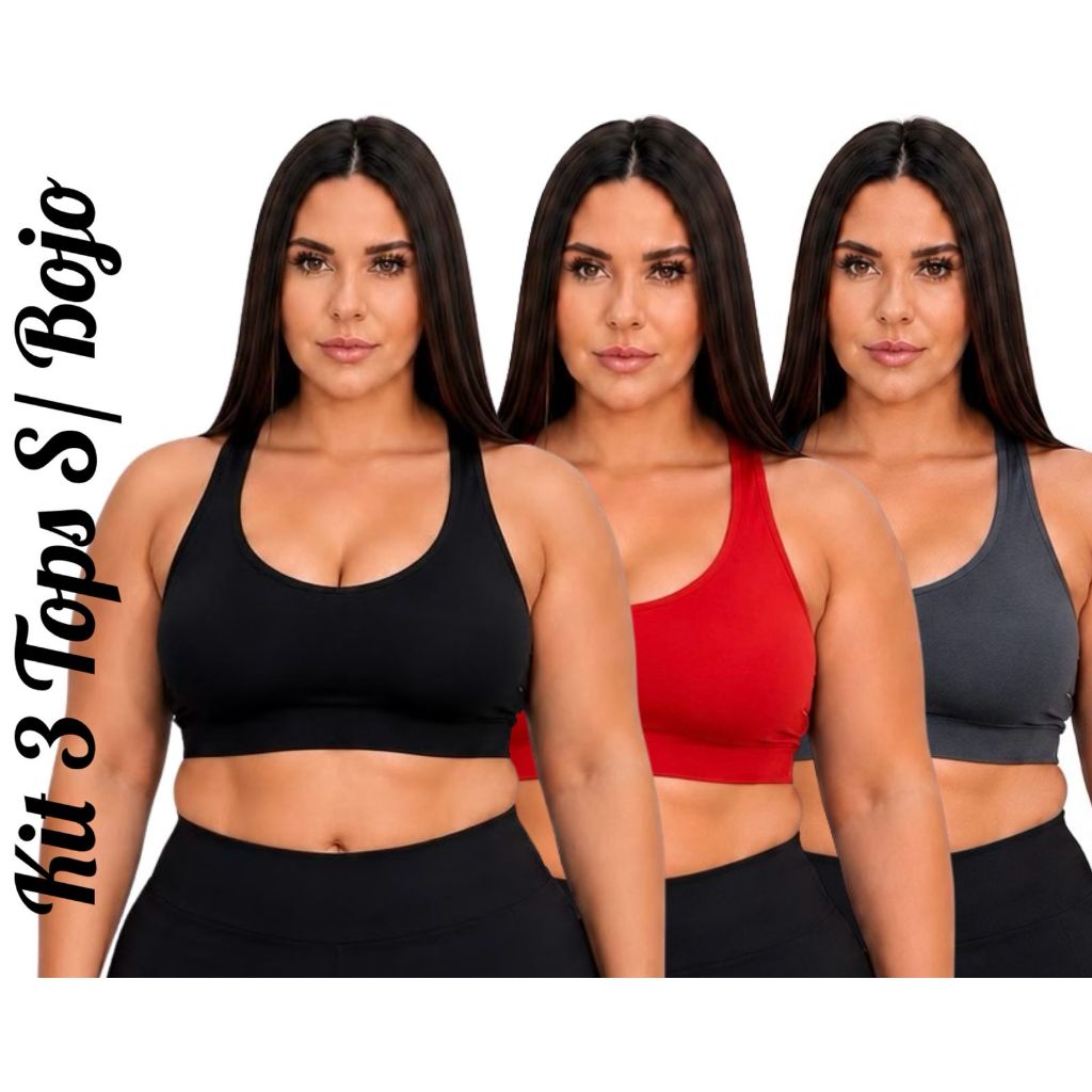 Kit 3 Top Plus Size  Fitness Feminino com Alta Sustentação para Academia Helanca Dryfit