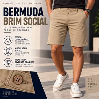 Bermuda Brim Masculina Social Casual Confortável Moda Masculina Verão