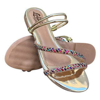 Sandália Feminina Lolitta Fashion Confortável Strass Celeste Z Brilho Rasteira Sandalia Moda