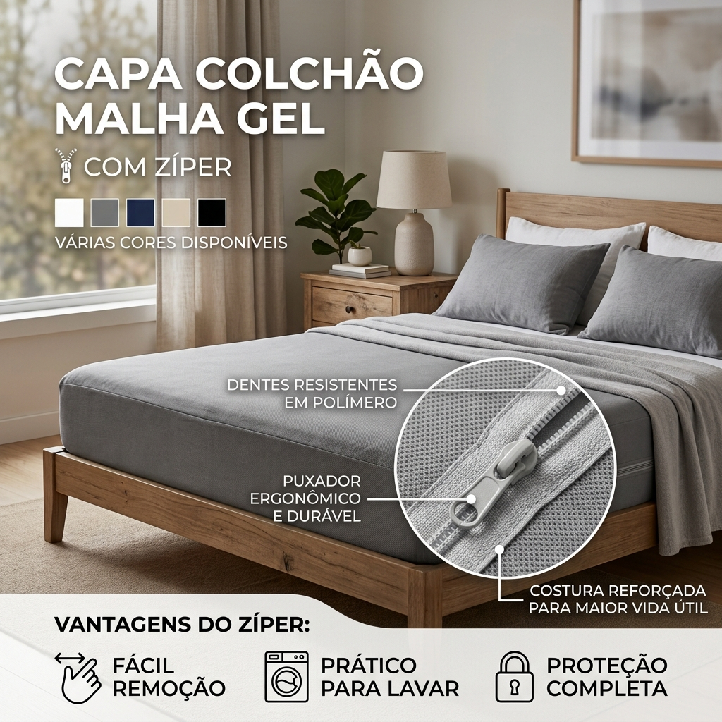 Capa de Colchão Solteiro Casal Queen King Com Zíper Malha 100% Algodão Antialérgica Extra Macio Confortável