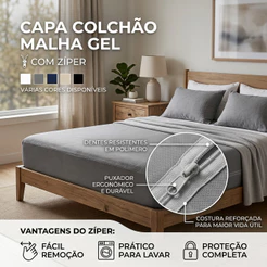 Capa de Colchão Solteiro Casal Queen King Com Zíper Malha 100% Algodão Antialérgica Extra Macio Confortável