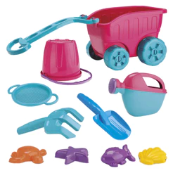 Brinquedo Carriola De Praia Com Acessórios Infantil Castelinho Forminhas Baldinho Regador Rosa Laranja