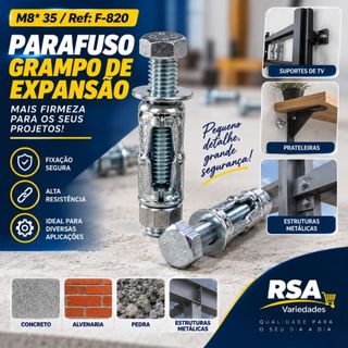 Parafuso Grampo Expansão Grampo Metálico Chumbador Expansão M5 × 35 F818 M8 × 35 F820 M8 × 50 F822