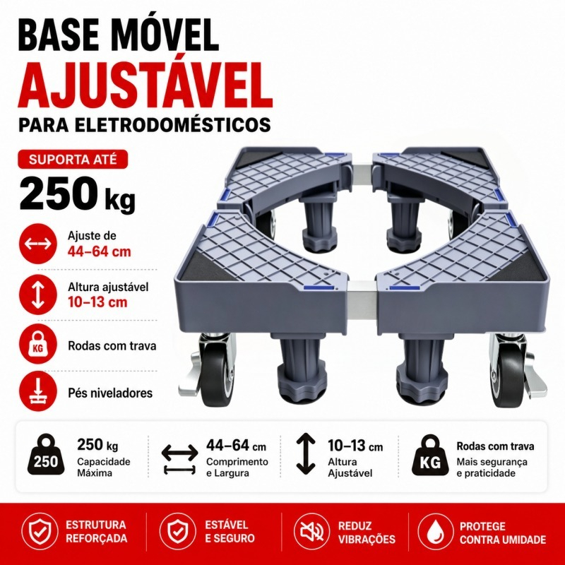 Suporte Para Geladeira Maquina De Fogão Inox E Lavar Com Rodinhas Base Móvel Flexível Carrinho