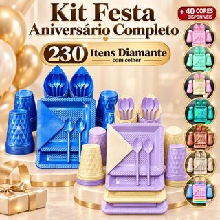 Kit 230 Itens Festa Aniversário Com Colheres Diamante Descartáveis para Festas Candy Perolado Chá de Bebe Chá Revelação