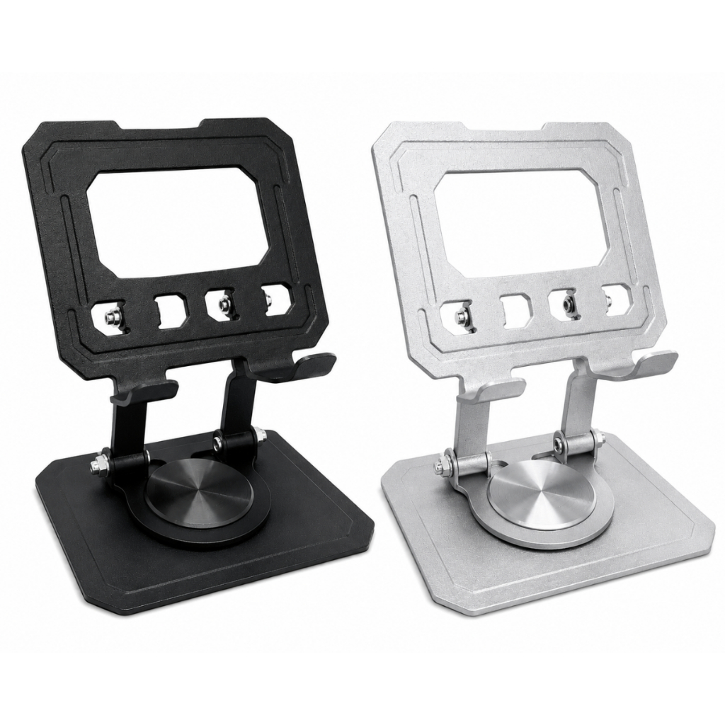 Suporte Metálico Rotativo para Tablet e Celular | Alumínio Resistente| Ajustável e Prático