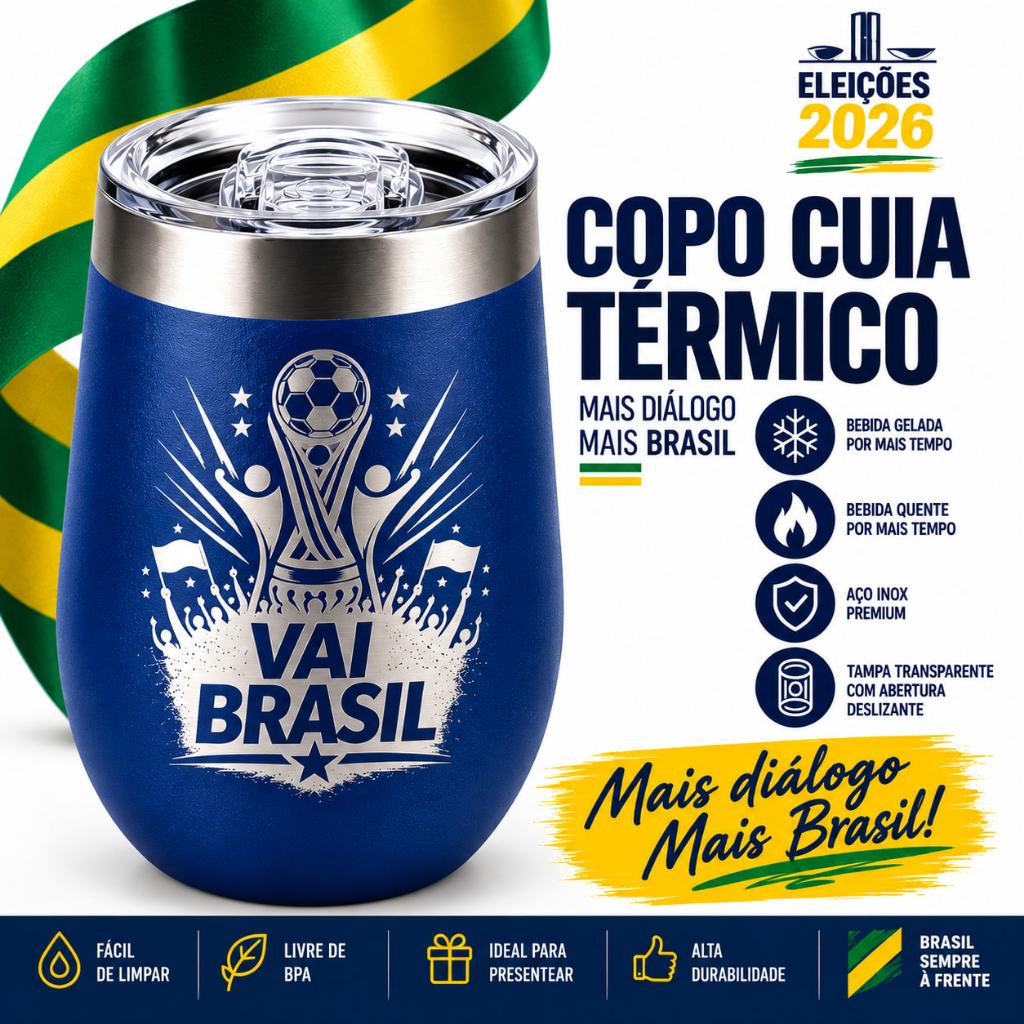 Copo Cuia Térmica Inox Personalizado Gravação Laser Chimarrão Tereré Brasil 360ml