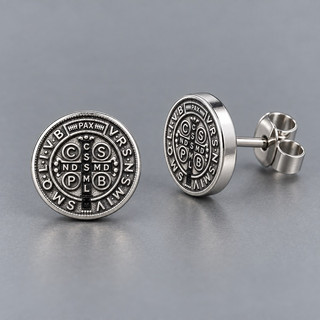 Par de brinco Medalha de São Bento em Aço Inoxidável  8mm