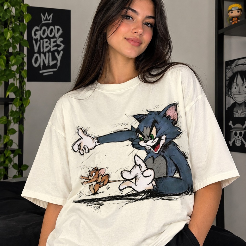 Camiseta Feminina Unissex Tom Jerry Desenho Camisa Algodão Premium 30.1