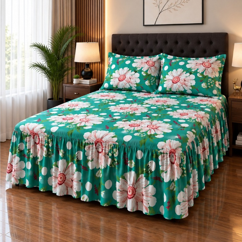 Colcha de cama Super King com Babado Franzido 3.00m x300m  Toque de Algodão Aveludado Luxo Macia e Confortável