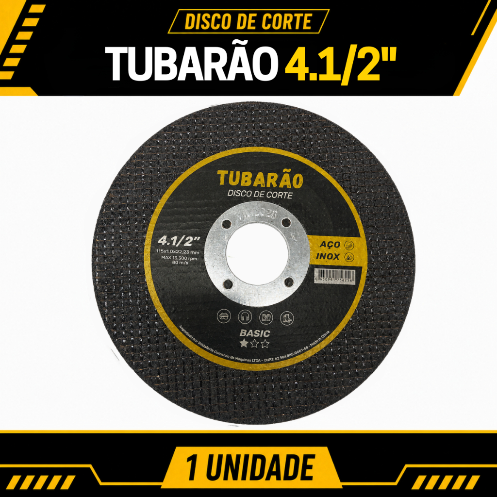Disco de Corte 4.1/2" x 1,00mm Furo 7/8" Inox e Metal - Tubarão