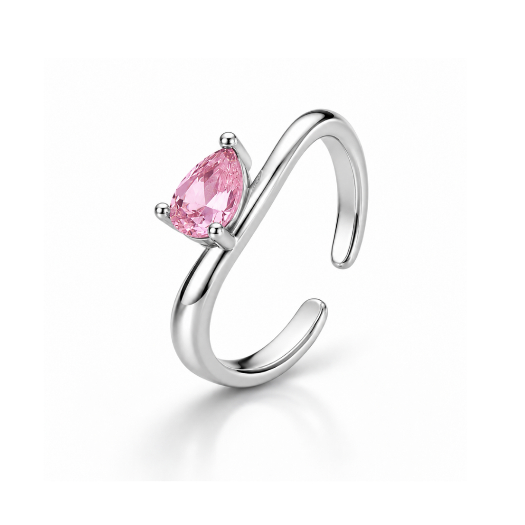 Anel Dedinho Pinky Ring Com Zircônia Gota Regulável Semijoia Banhado Prata925