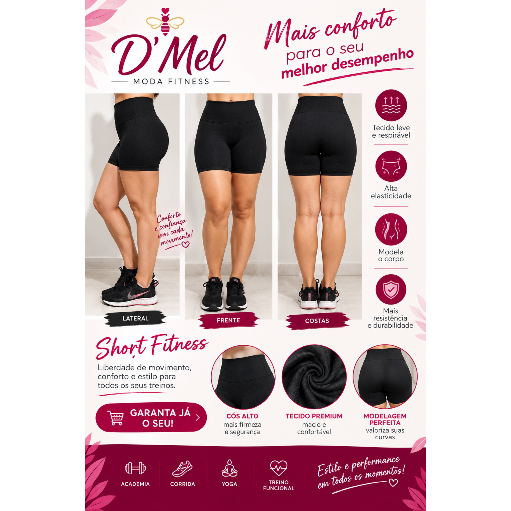 Short Academia Legging Zero Transparência Fitness Ginastica Corrida