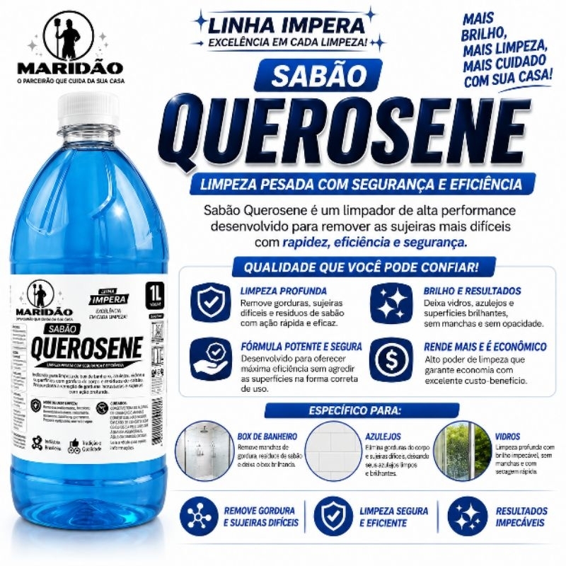 Sabão Querosene 1L Limpa Box de Banheiro Vidros e Azulejos - Linha Impera - Maridão
