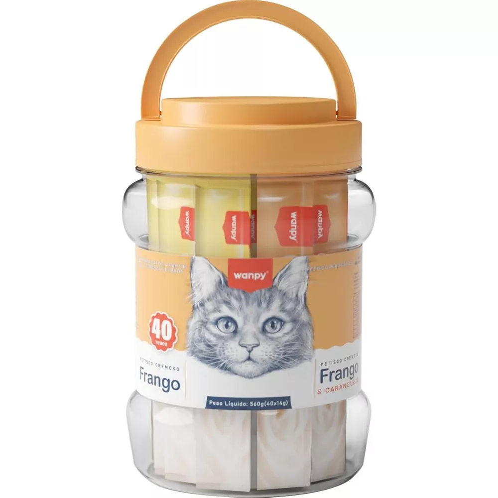 Wanpy/Truly Creamy Petisco Cremoso para Gatos, 40 Sachês, 560g, Frango + Frango e Caranguejo