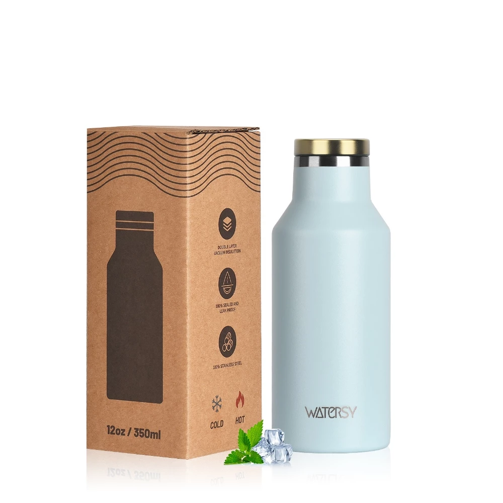 Garrafa Térmica WATERSY 350ml Inox 304 Parede Dupla a Vácuo Antivazamento Quente 12h Frio 24h Tampa Personalizada Brinde