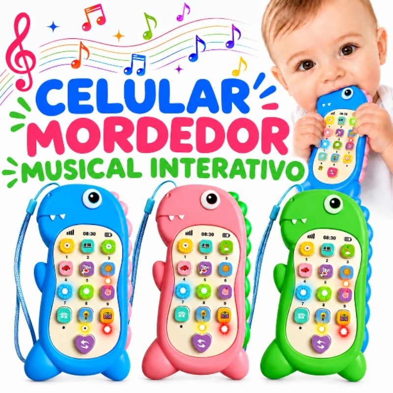 Celular Infantil Musical Telefone Interativo Mordedor Educativo Sensorial e Brinquedo Bebê