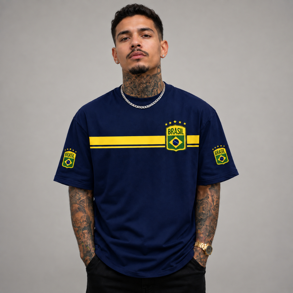 Camiseta Camisa Masculina Blusa Streetwear Algodão Estampada Brasil Patriotismo Lançamento Algodão