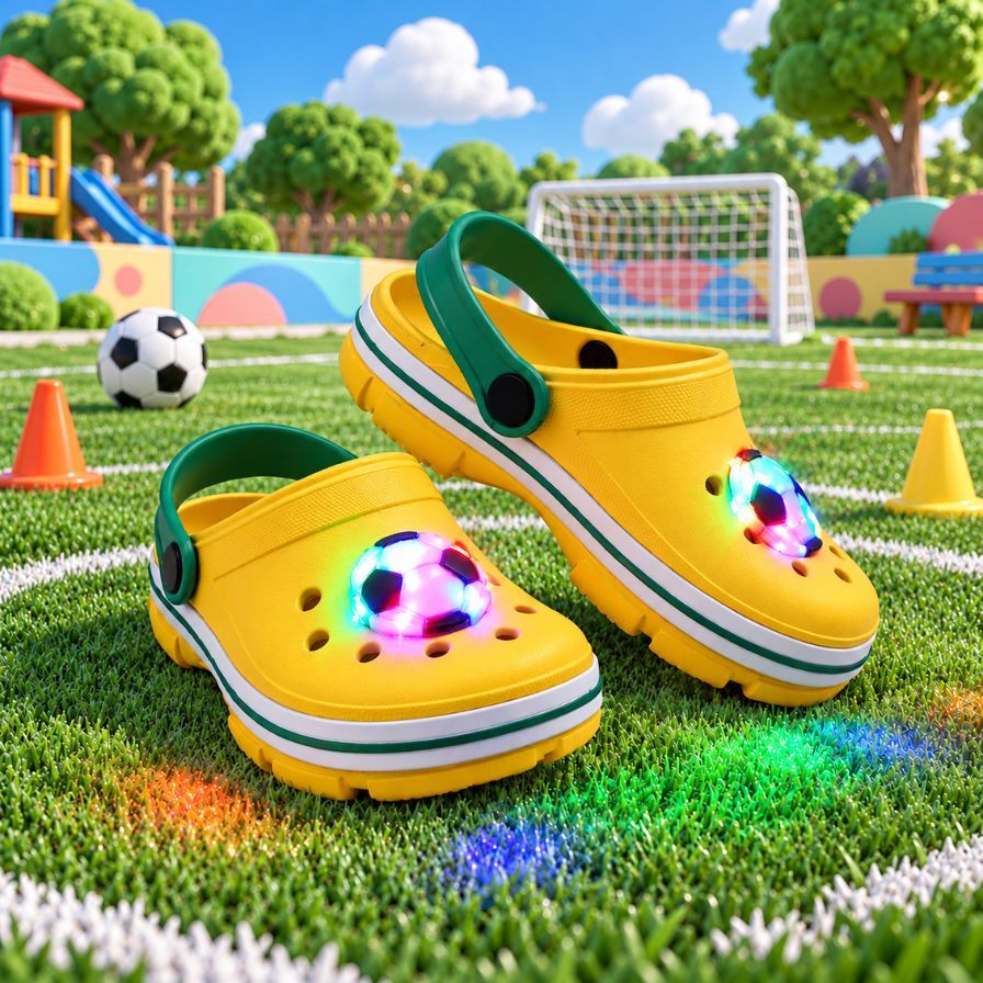 Sandália Menino e Menina  Infantil Babuche Futebol Com Led Conforto e Leveza Kidstep