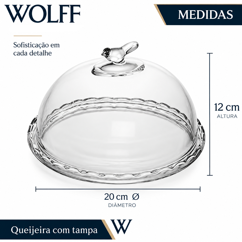 Queijeira Vidro Wolff Bird Passarinho 20cm com Tampa Queijo - Elegância Luxuoso Cozinha — imagem 2 de 2