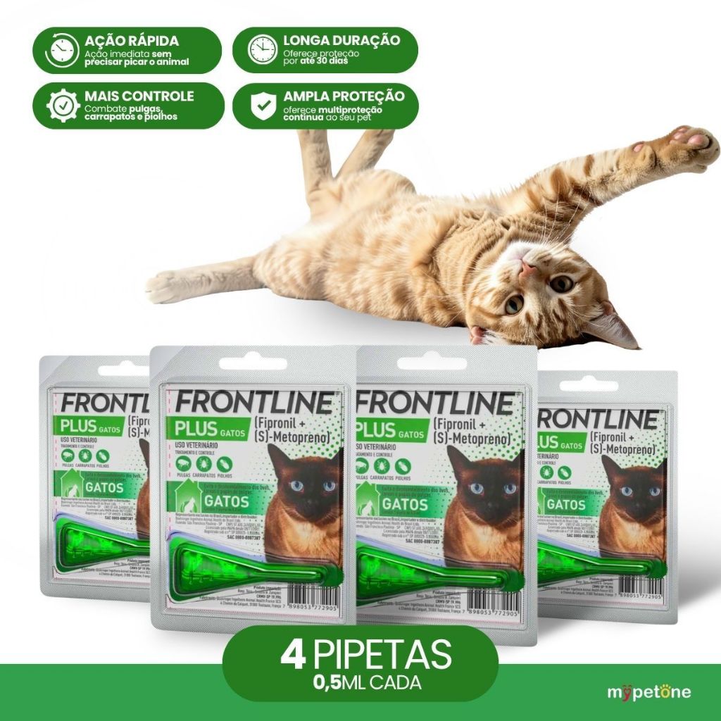 Kit 4 Antipulgas e Carrapatos Frontline Plus para Gatos - 1 Pipeta