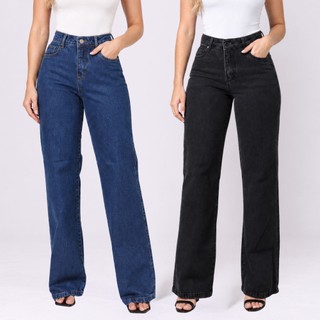 Calça Wide Leg Jeans Feminina Cintura Alta Calça Pantalona Jeans Preta Calça Feminina Jeans