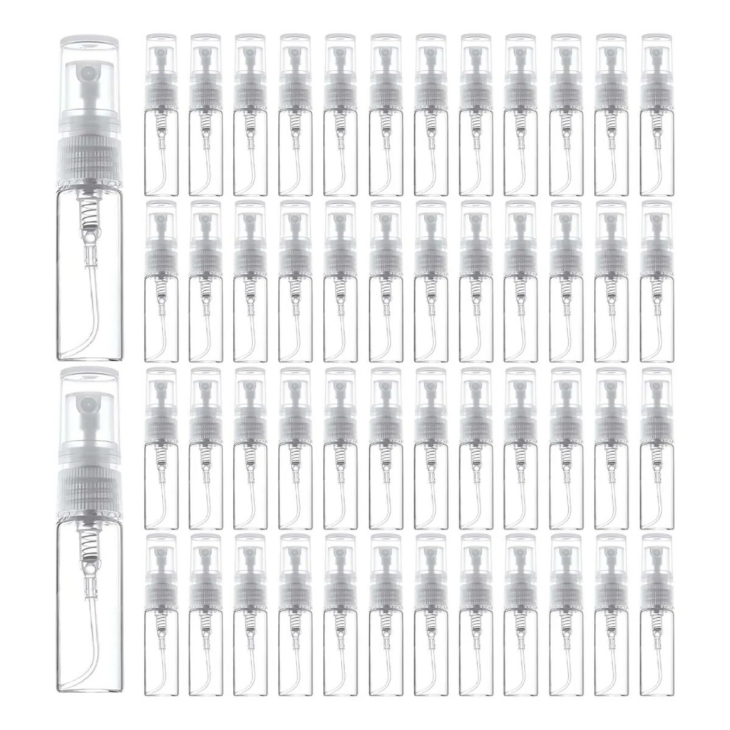 Kit 50 Frasco Vidro Decant  Perfume 3ml/5ml Borrifador Spray, Kit 50 Tubos Portáteis para Cosméticos