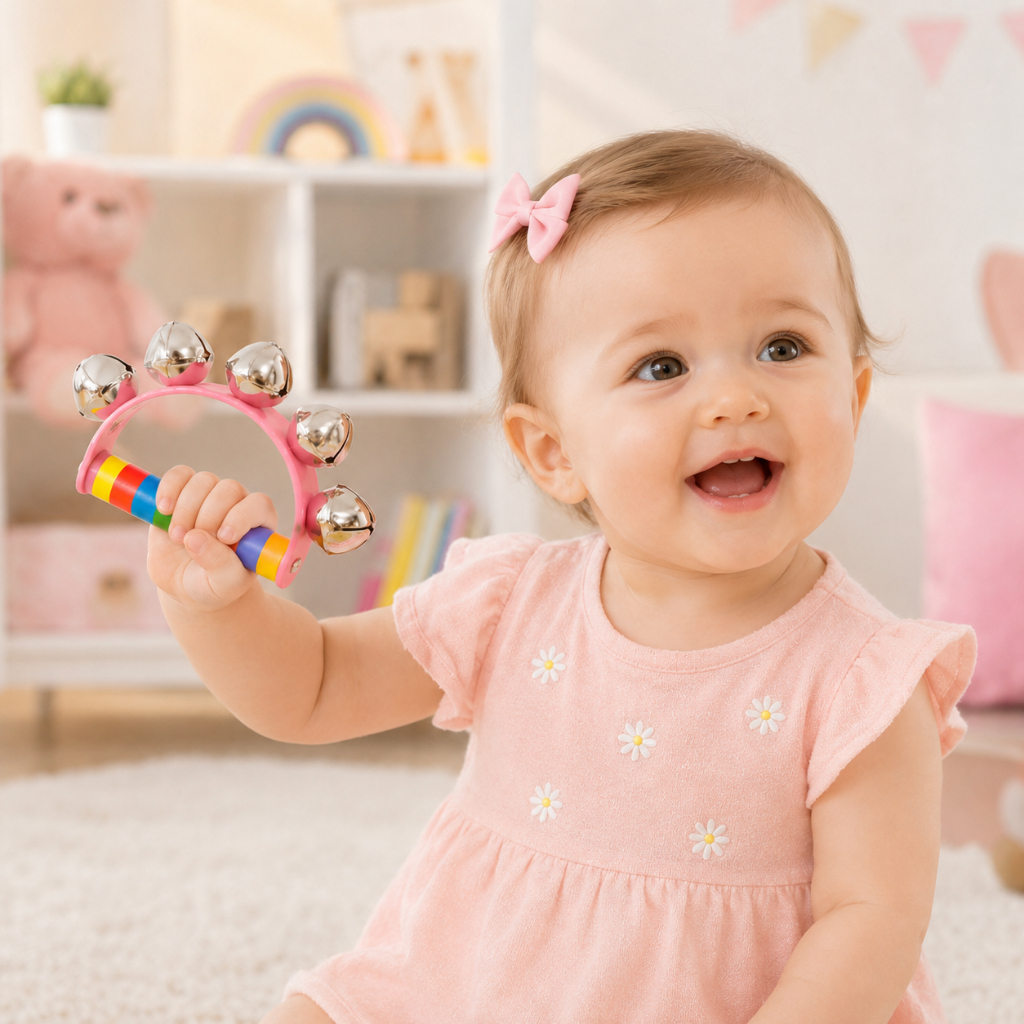 Chocalho Sensorial Infantil Meia-Lua com Guizos Coloridos – Brinquedo Musical Educativo Sonoro — imagem 2 de 2