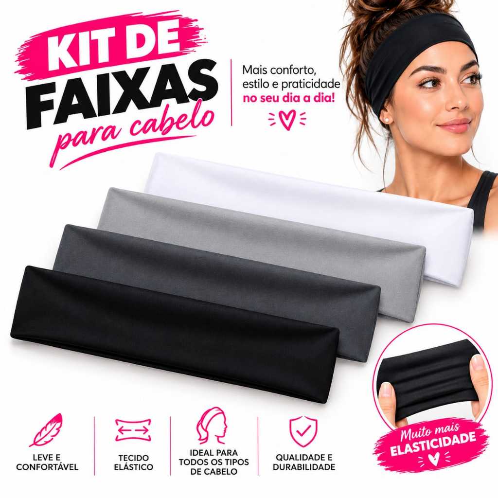 Faixas de Cabelo Tiara Esportiva Feminina Academia Casual Tecido Premium Elastica Respirável Conforto Alta Fixação