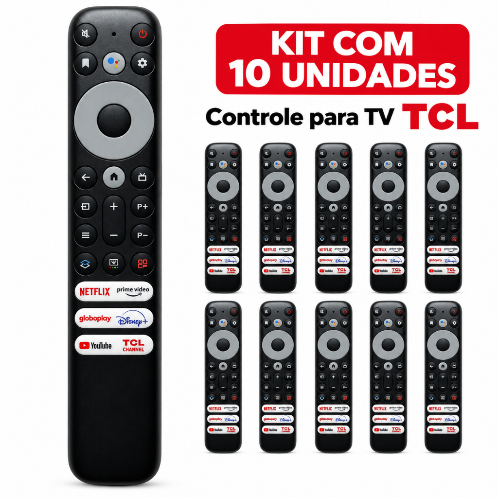 KIT 10 Controle Remoto TCL 4K: Acesso Direto a Netflix e YouTube